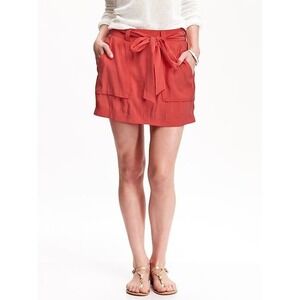Old Navy Mini Skirt M Red Heirloom Tomatoes Elastic Waist Preppy Pockets Utility